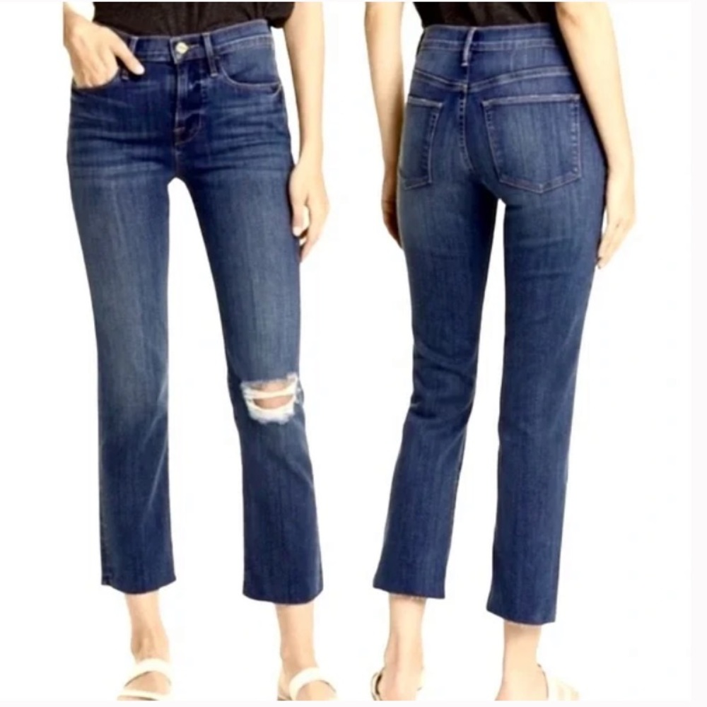 Le High Raw Hem Ankle Straight Leg Jeans Size 30